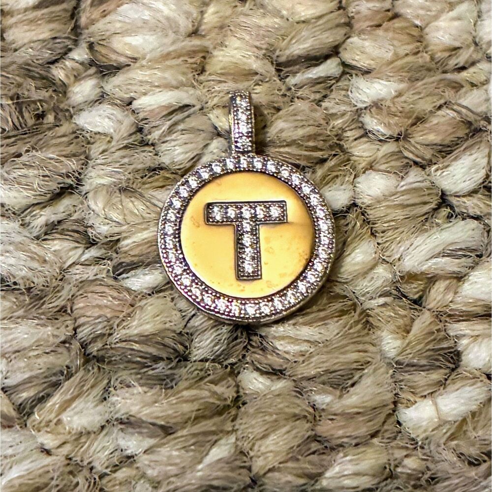 Gold-Colored Letter "T" Sterling Silver Pendant